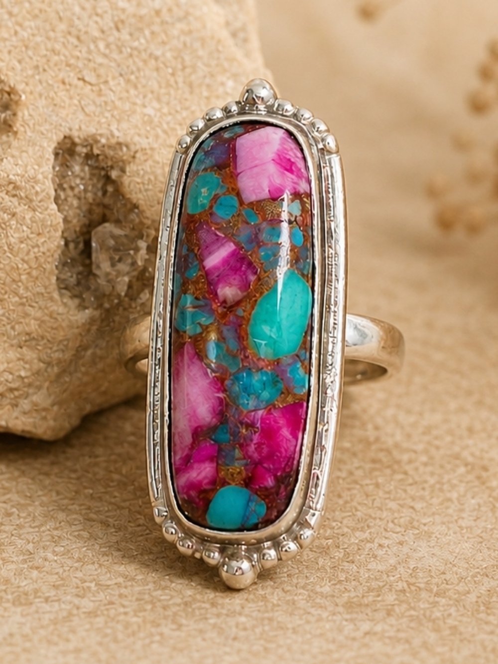 Pink Oyster Turquoise Ring Size 9